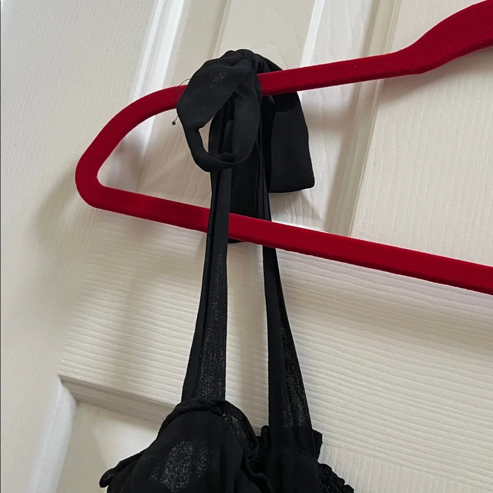 Reformation Christine Mini Dress Black Ruffle Hem Tie Strap size 0 USA LBD - Picture 6 of 9